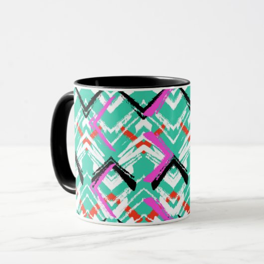 Hand gezeichnetes aquamarines Zickzack-Muster Tasse (Vorderseite Links)