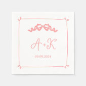 Hand gezeichnetes Französisch-rosa-Hochzeitsmonogr Serviette (Vorderseite)