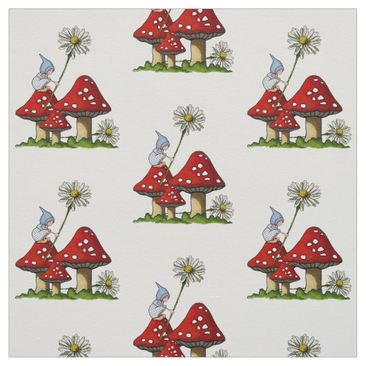 Hand gezeichnetes Gnome-Mädchen auf Toadstools, Stoff (Muster)