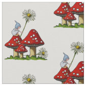 Hand gezeichnetes Gnome-Mädchen auf Toadstools, Stoff (Nahaufnahme)
