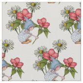 Hand gezeichnetes Gnome-Mädchen mit Blumen, Stoff (Nahaufnahme)