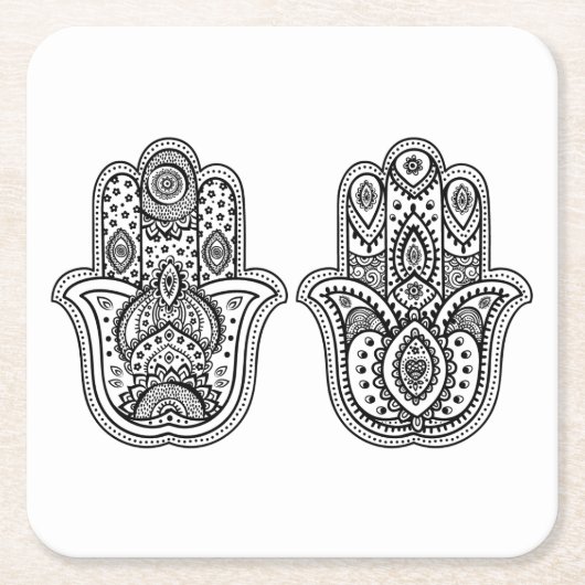 Hand gezeichnetes Hamsa mit Verzierungen Rechteckiger Pappuntersetzer (Vorderseite)