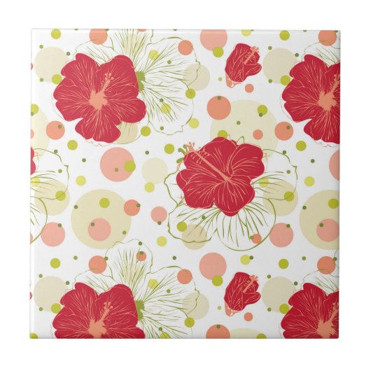 Hand gezeichnetes Hibiskus-Muster Fliese (Vorderseite)