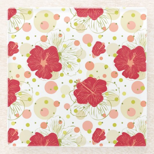 Hand gezeichnetes Hibiskus-Muster Glasuntersetzer (Vorderseite)