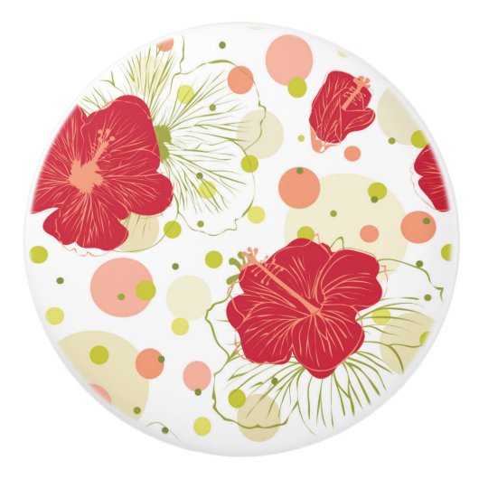 Hand gezeichnetes Hibiskus-Muster Keramikknauf (Vorderseite)