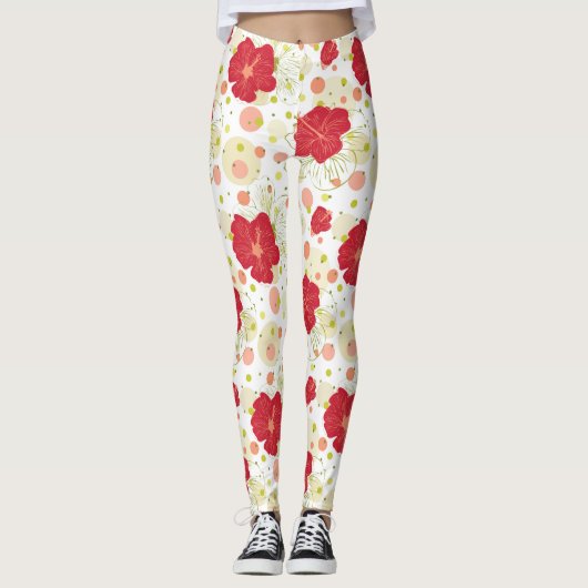 Hand gezeichnetes Hibiskus-Muster Leggings (Vorderseite)