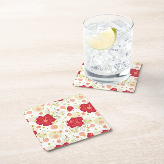 Hand gezeichnetes Hibiskus-Muster Rechteckiger Pappuntersetzer (Vor Ort)