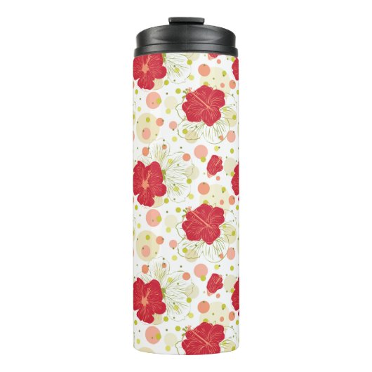 Hand gezeichnetes Hibiskus-Muster Thermosbecher (Vorderseite)