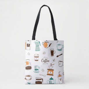 Hand gezeichnetes Kaffee-und Café-Muster Tasche