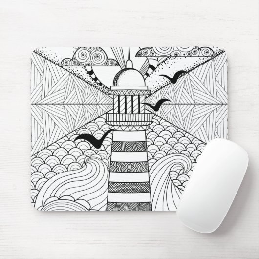Hand gezeichnetes Leuchtturm-Gekritzel Mousepad (Mit Mouse)