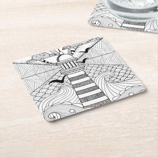 Hand gezeichnetes Leuchtturm-Gekritzel Rechteckiger Pappuntersetzer (angewinkelt)