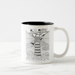 Hand gezeichnetes Leuchtturm-Gekritzel Zweifarbige Tasse