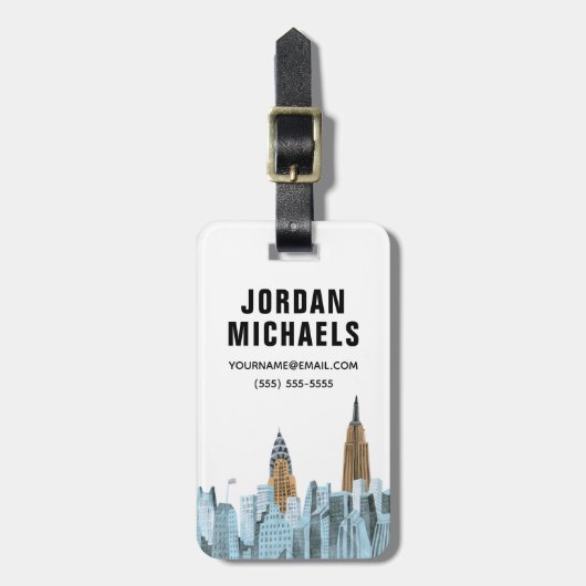 Hand gezeichnetes New York City, NY Gepäckanhänger (Vorderseite vertikal)