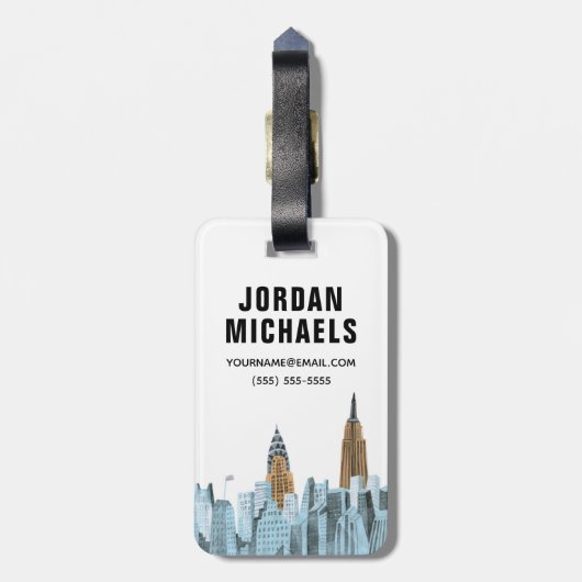 Hand gezeichnetes New York City, NY Gepäckanhänger (Rückseite vertikal)