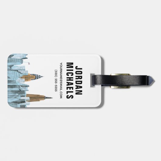 Hand gezeichnetes New York City, NY Gepäckanhänger (Rückseite horizontal)