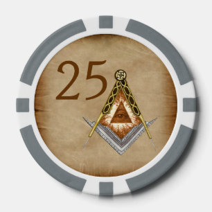 Hand gezeichnetes Quadrat und Kompass mit allem Pokerchips