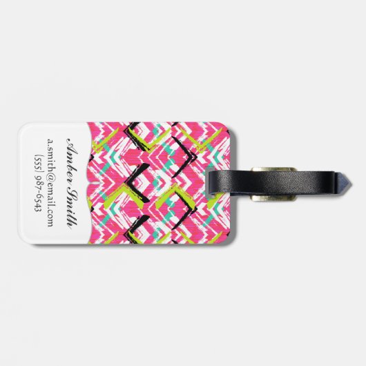 Hand gezeichnetes rosa Zickzack-Muster Gepäckanhänger (Rückseite horizontal)