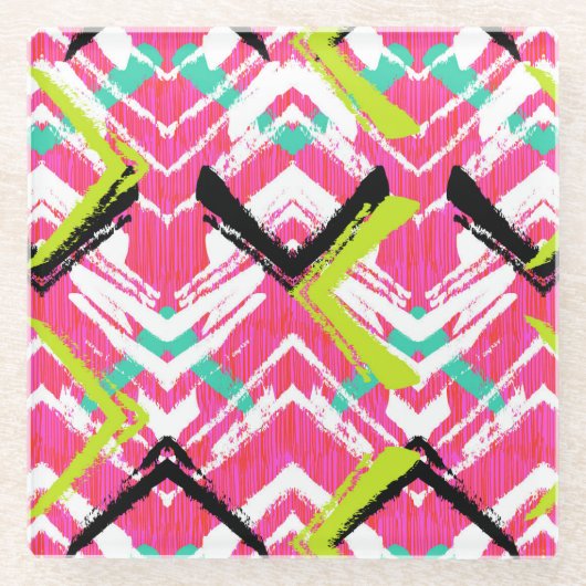Hand gezeichnetes rosa Zickzack-Muster Glasuntersetzer (Vorderseite)