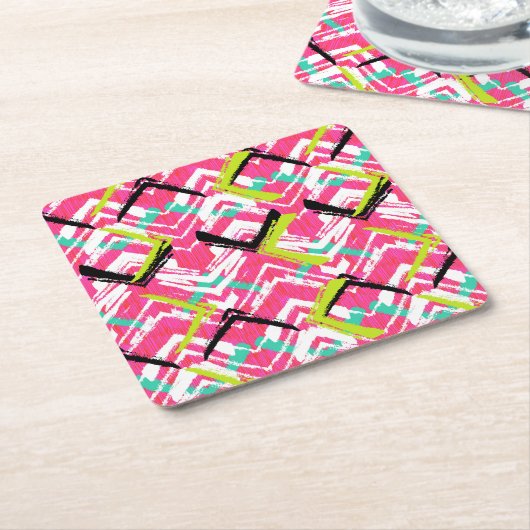 Hand gezeichnetes rosa Zickzack-Muster Rechteckiger Pappuntersetzer (angewinkelt)