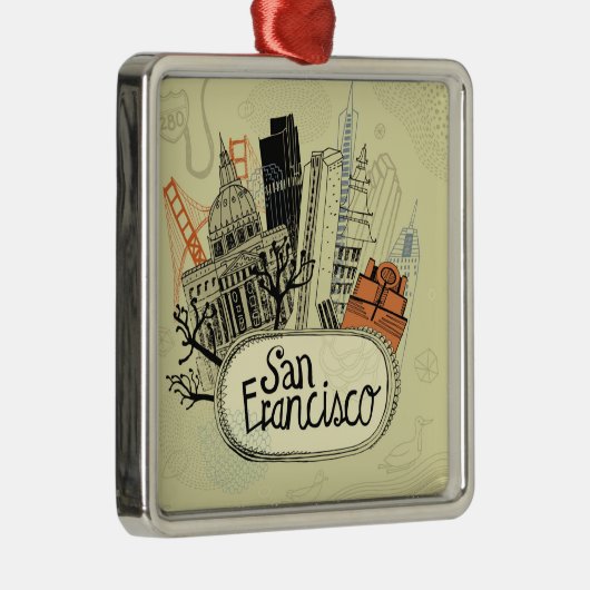 Hand gezeichnetes San Francisco Ornament Aus Metall (Rechts)