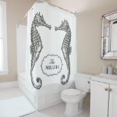 Hand gezeichnetes Seepferd mit Vintagem Duschvorhang (Beispiel)