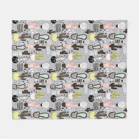 Hand gezeichnetes strukturiertes Kaktus-Muster Fleecedecke (Vorderseite (Horizontal))