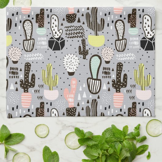 Hand gezeichnetes strukturiertes Kaktus-Muster Küchentuch (Gefaltet)