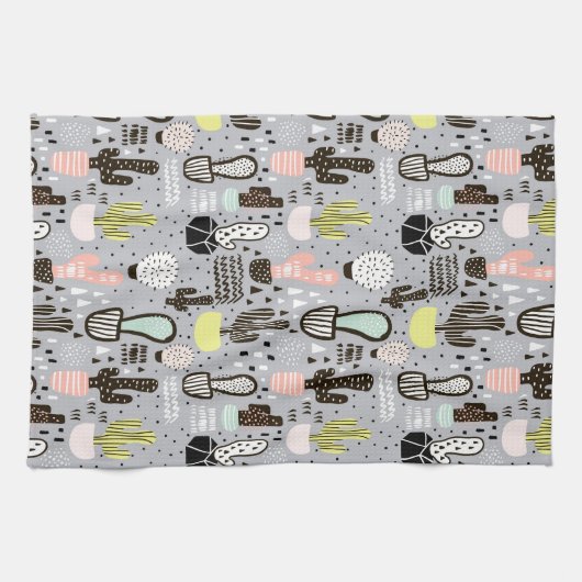 Hand gezeichnetes strukturiertes Kaktus-Muster Küchentuch (Horizontal)