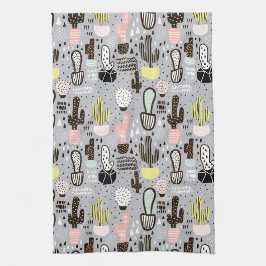 Hand gezeichnetes strukturiertes Kaktus-Muster Küchentuch (Vertikal)