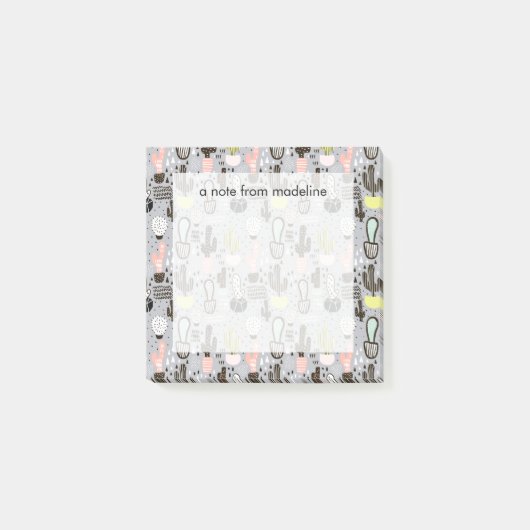 Hand gezeichnetes strukturiertes Kaktus-Muster Post-it Klebezettel (Vorderseite)