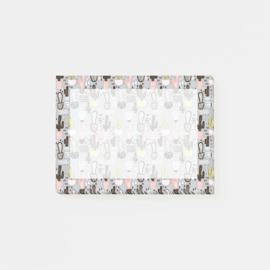 Hand gezeichnetes strukturiertes Kaktus-Muster Post-it Klebezettel (Vorderseite)