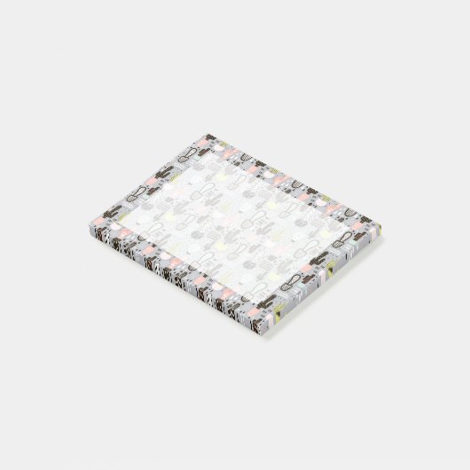 Hand gezeichnetes strukturiertes Kaktus-Muster Post-it Klebezettel (angewinkelt)