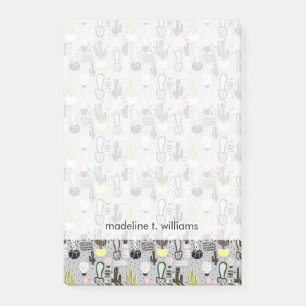 Hand gezeichnetes strukturiertes Kaktus-Muster Post-it Klebezettel