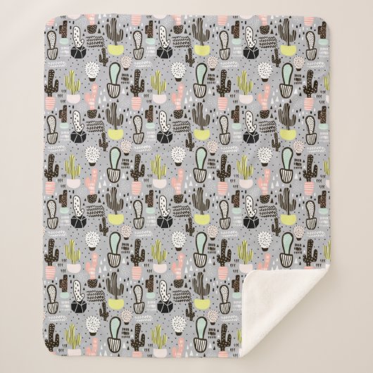 Hand gezeichnetes strukturiertes Kaktus-Muster Sherpadecke (Vorderseite)