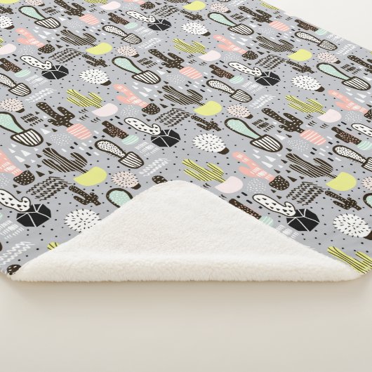 Hand gezeichnetes strukturiertes Kaktus-Muster Sherpadecke (3/4)