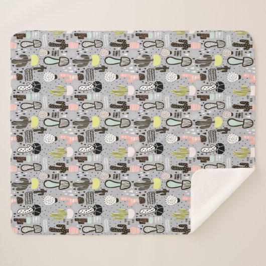 Hand gezeichnetes strukturiertes Kaktus-Muster Sherpadecke (Vorderseite (Horizontal))