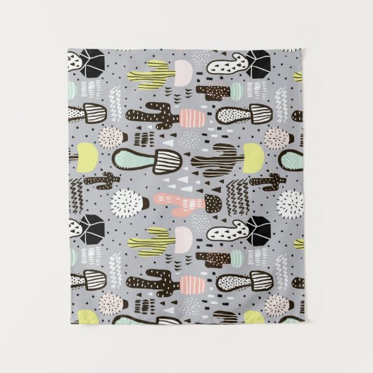 Hand gezeichnetes strukturiertes Kaktus-Muster Wandteppich (Vorderseite)