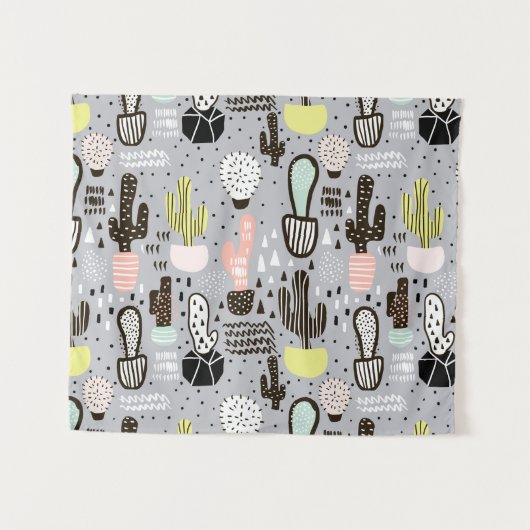 Hand gezeichnetes strukturiertes Kaktus-Muster Wandteppich (Vorderseite (Horizontal))