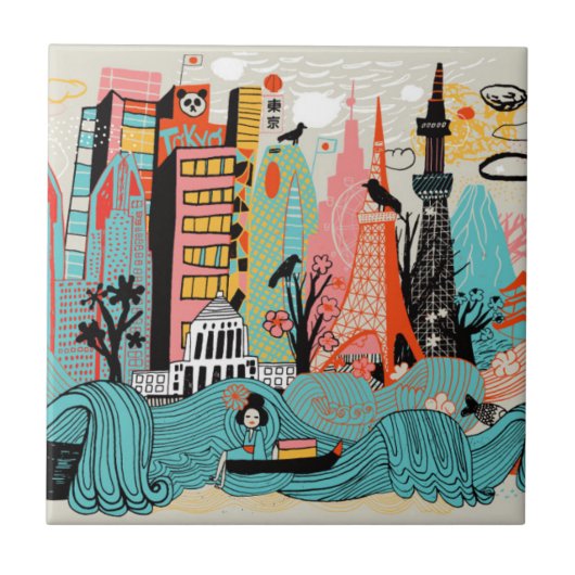 Hand gezeichnetes Tokyo Japan Fliese (Vorderseite)