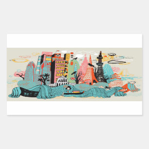 Hand gezeichnetes Tokyo Japan Rechteckiger Aufkleber