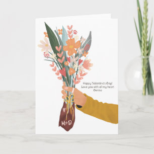 Hand hält Blumenstrauß Valentinstag 2 Fotos Karte