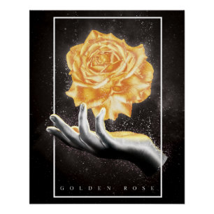 Hand hält eine goldene Rose Poster