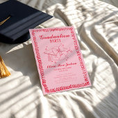 Hand-Hand-Drawn-Graduierungspartei in Rosa und Rot Einladung