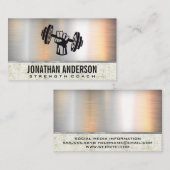 Hand Holding Dumbell | Metallischer Grunge Visitenkarte (Vorne/Hinten)