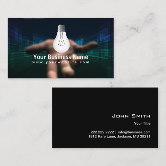 Hand Holding Light Bulb Dunkle Visitenkarte (Vorne/Hinten)
