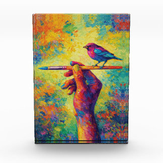 Hand Holding Paintbrush with Bird Creative Fotoblock