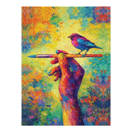 Hand Holding Paintbrush with Bird Creative Fotodruck (Vorne)