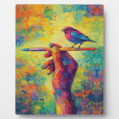 Hand Holding Paintbrush with Bird Creative Fotoplatte (Vorderseite)