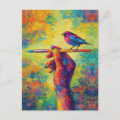 Hand Holding Paintbrush with Bird Creative Postkarte (Vorderseite)