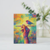 Hand Holding Paintbrush with Bird Creative Postkarte (Stehend Vorderseite)